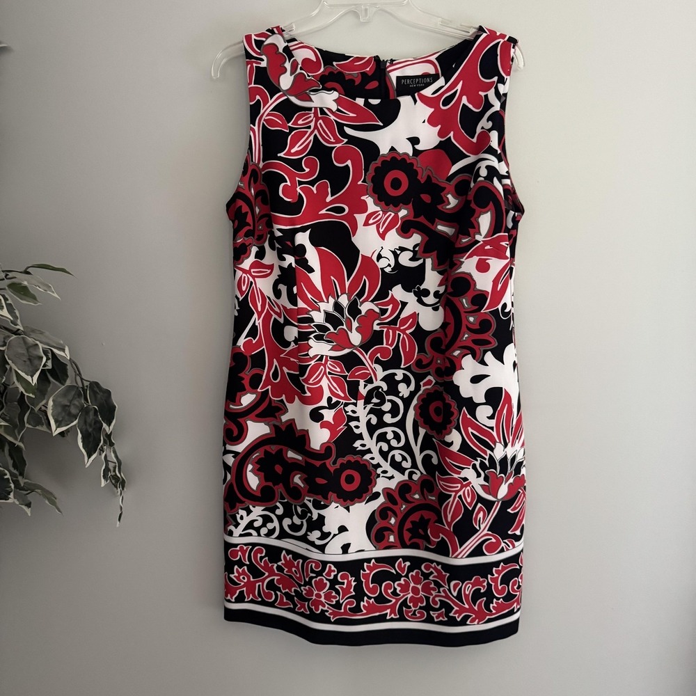 Perceptions‎ Dress Womens 14 Multicolor Floral Sleeveless Sheath Jacket Office